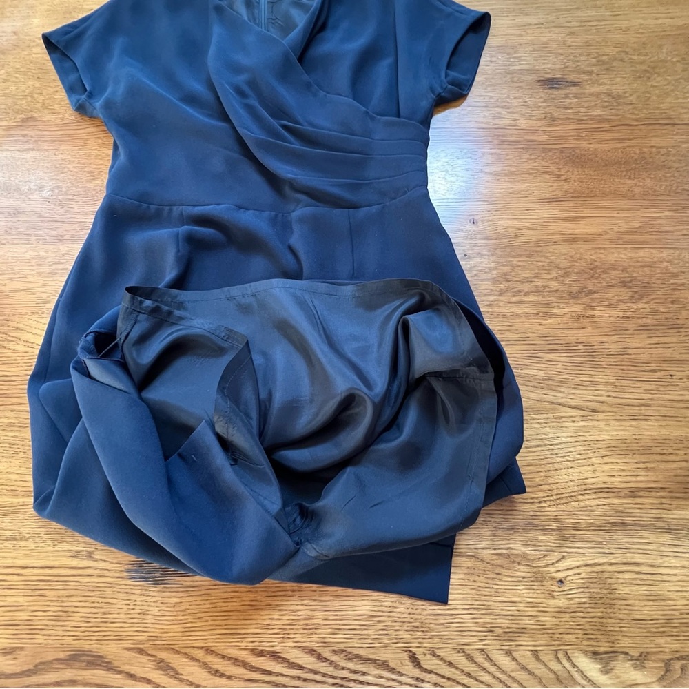 ⭐️ Brooks Brothers Navy Faux Wrap Cap Sleeve V Neck Dress Size 6 P - Picture 5 of 14